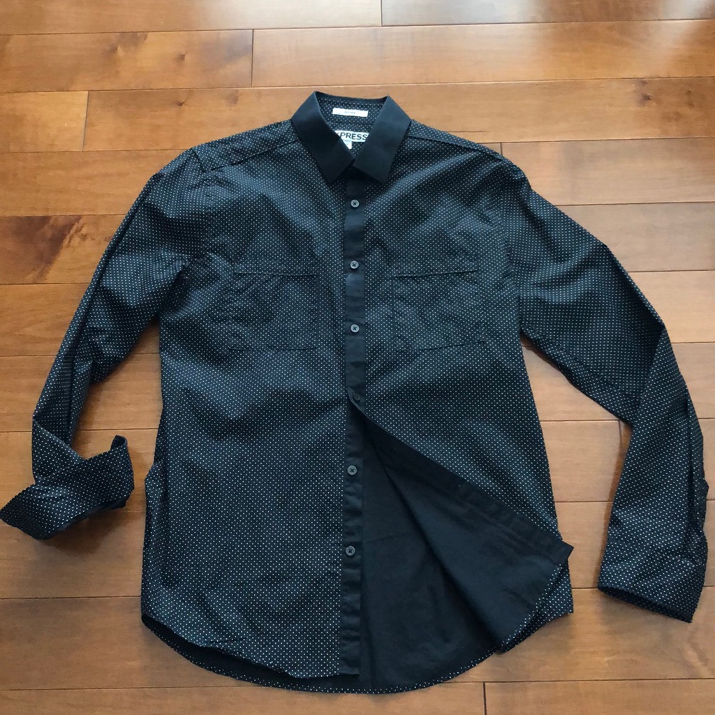 Express Dress Shirt- Black W/White Dots.